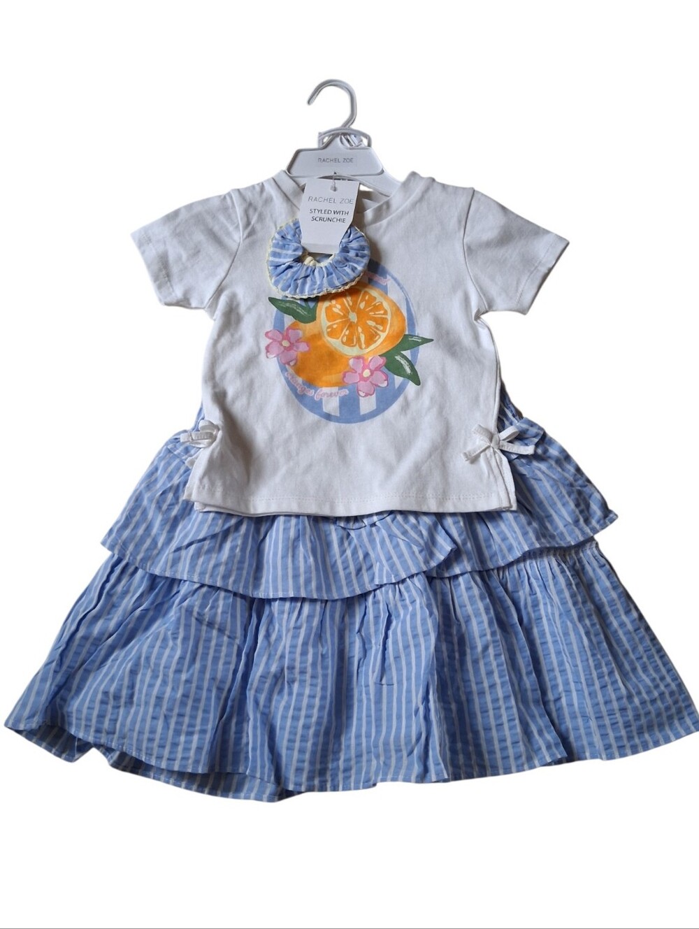 NWT Rachel Zoe Lemon Short Sleeve Shirt And Stripe Tiered Skirt Set Girls Size 5